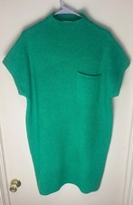 Zenana Green Ribbed Mock Neck Sweater Dress Tunic Pocket Medium