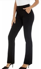 Ladies Black Stretch Dress Pants 34x28 40  Hip 11.5  Rise Front Pockets EUC