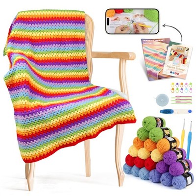 Crochet Blanket Kit for Beginners, Easy Crochet Kit for Beginners Adults & Ki...