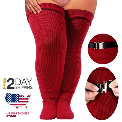 Over The Knee Knit Red Plus Size High Leg Warmers Socks For Thick Thighs Women