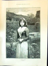 Antique Old Print 1897 Pretty Puritan Beautiful Woman Outdoor Scene Johnson