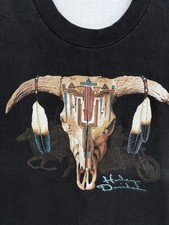 Harley Davidson Vintage Bull Skull Aztech Black Tee Shirt, Large, MADE IN USA!!