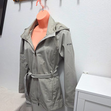 Columbia Women's Gray Hooded Belted Full Zip Mid-Length Jacket Size S