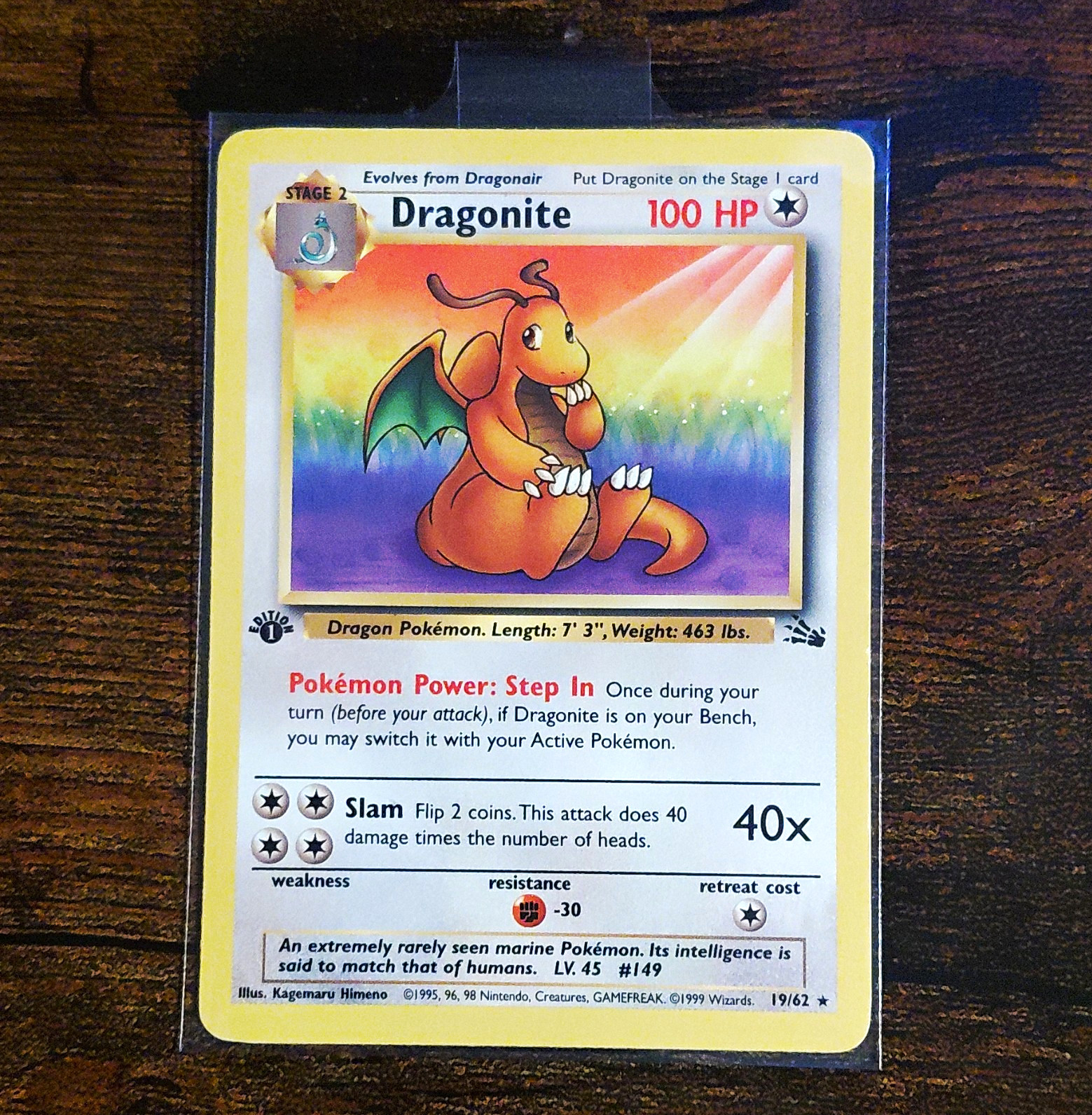 Pokemon TCG Dragonite 19/62 Fossil 1st Edition Holo Rare English 1999 100 HP