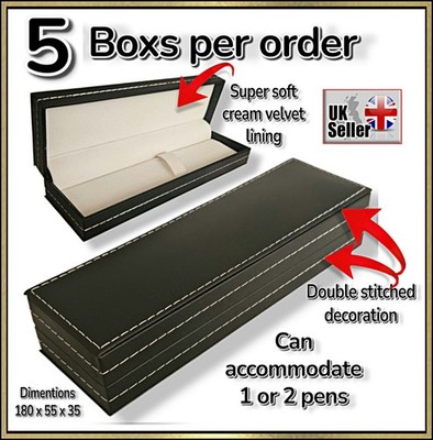 5 x leere Stift Geschenkbox genäht Lederkarton Präsentationsetui 35 x 55 x 180 mm 