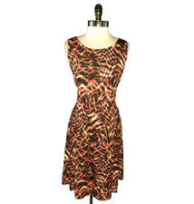 PERCEPTIONS Size XL A-Line Dress Black Red Brown Animal Print Sleeveless Stretch