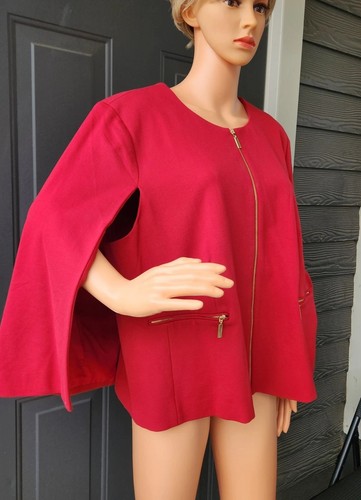 Chico's Ponte Stretch Zip Up Red Cape Sleeveless Jacket Blazer Size 4 Or 16-18 - Picture 6 of 19