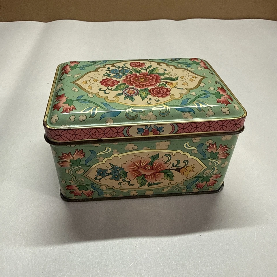 (2) Latas florales vintage diseñadas por Then Made In England pequeñas 4" x 3" × 2,25" Foto 3 de 4