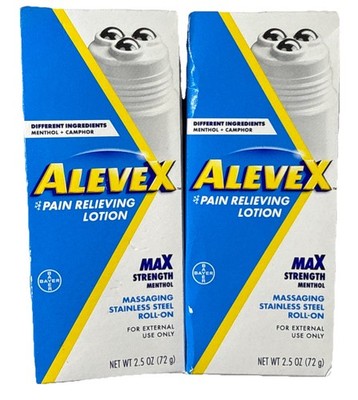 Alevex Pain Relieving Lotion MAX STRENGTH 2.5oz X 2 EXP 12/27 Stainless Roll-on