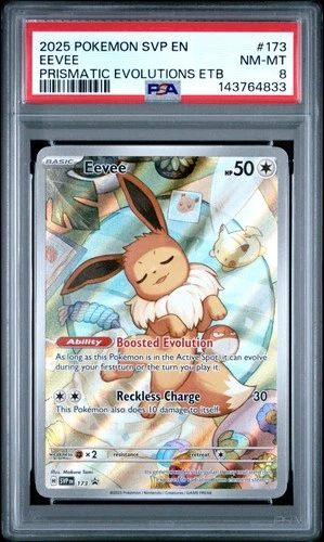 2025 POKEMON PRISMATIC EVOLUTIONS ELITE TRAINER BOX #173 EEVEE PSA 8