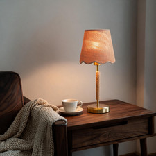 Boho Rattan Table Lamp for Cozy Dark Leather Lounge