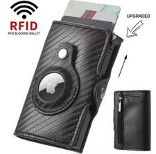 For Airtag Wallet Case Leather Carbon Fibre Card Holder Magnetic Air Tag Cover