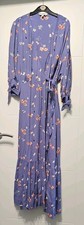 M&S x Ghost Collab Blue Floral Wrap Mid Length 3/4 Sleeve Dress Sz 14