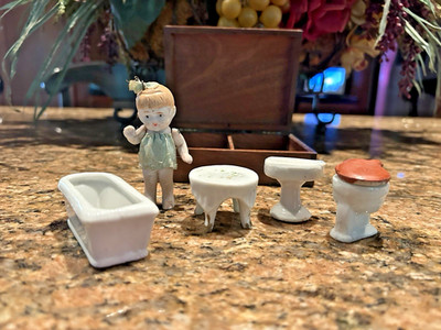 Dollhouse Miniature Furniture Ceramic Bathroom Set Toilet Sink Bathtub