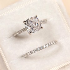 2,56 TCW Cushion Cut Moissanit Braut Set Verlobungsring 14k Weißgold plattiert