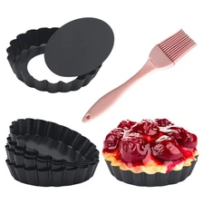 6 Pack Mini Fluted Tart Pans 4 Inch with Removable Bottom, Nonstick Quiche Pa...