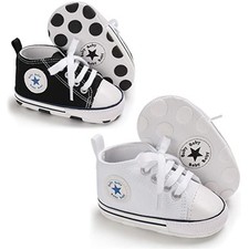 Unisex Baby Boys Girls Shoes, Newborn Infant Non-Slip Canvas Denim High Top S...