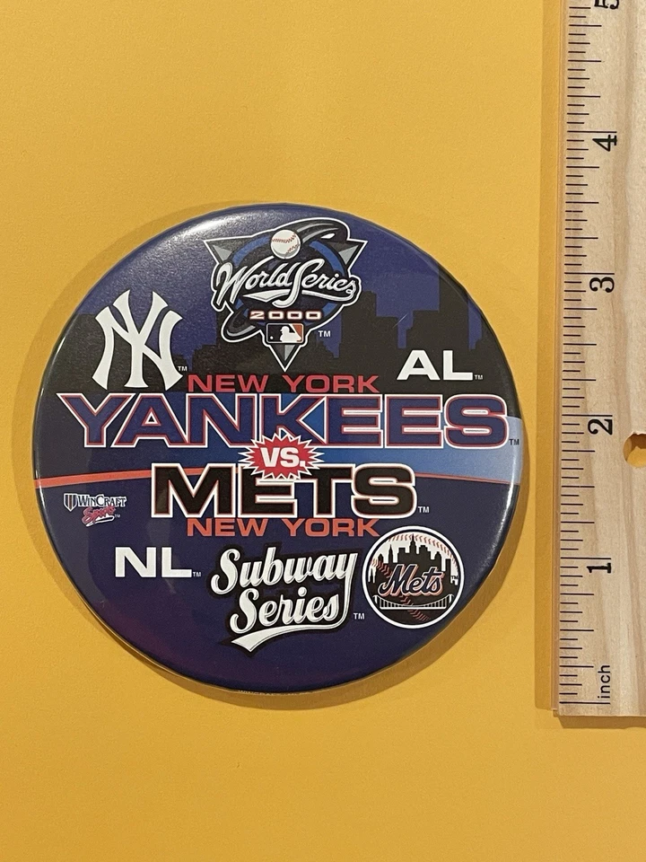 Vintage 2000 World Series Button Pin Subway Series NY Yankees NYMets MLB 3.5” - Image 2 of 3