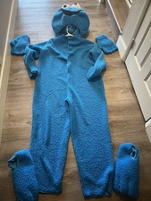 Cookie Monster Blue Hooded One-Piece Costume Jumpsuit w/ Mittens  Foot Covers