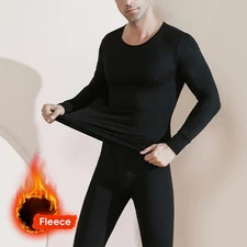 Men Long Sleeve Lightweight Warm Fleece Lined Long John Thermal Underwear Sets