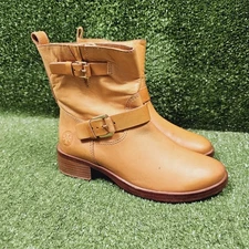 Tory Burch Bennie Buckled Short Moto Brown Leather Ankle Boot Womens Size 6.5M