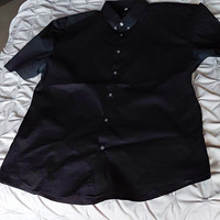River Island Men's Black Solid Button-Up Shirt Short Sleeve XL Muscle Fit XL