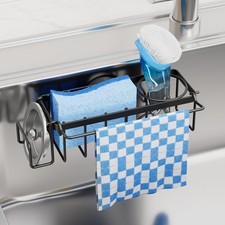 4in1 Sink Caddy Strong Suction Cup Sponge Holder Stainless Steel Black