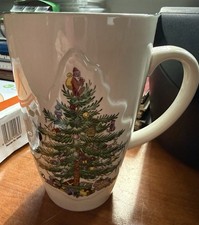 Spode Christmas Tree Tall Latte Mugs 22oz Green Interior Holiday Coffee~L@@K!!!!
