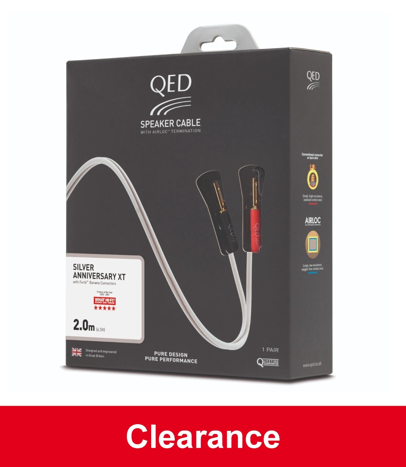 QED Silver Anniversary XT Speaker Cable Terminated AIRLOC Plugs BOXED 2m