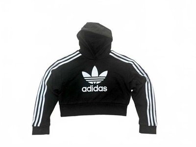 Adidas 3 Streifen schwarz-weiß Crop Sweatshirt Kapuzen Hoodie 9-10 Jahre