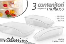 Set 3 Contenitori multiuso per frigo armadi cassetti 3 misure trasparenti