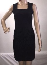 Small Vintage Little Black Dress Bodycon Stretch Velvet Floral Design Lully K