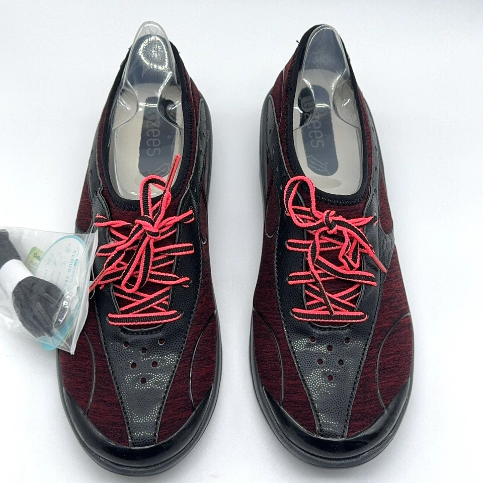 Zapatillas deportivas Bzees Regal Pull On con cordones Athleisure rojo profundo negras ligeras talla 9W Foto 2 de 4