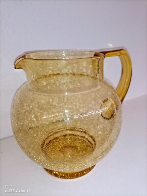 Alter Glaskrug /  Vase Blenko Art Glas ''Crackle'' mundgeblasen