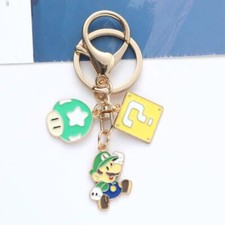 Luigi Gold Schlüsselanhänger Taschenanhänger Pilz Super Mario Kinderfigur Keychain "