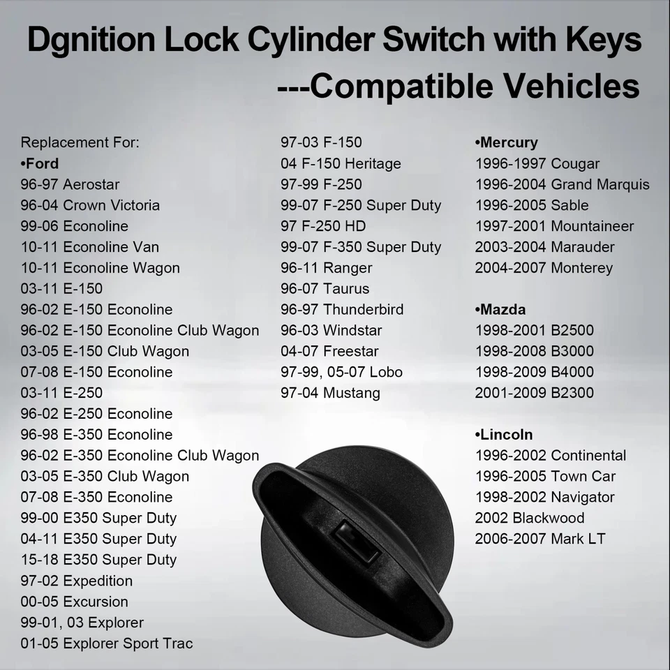 Cilindro de bloqueo de interruptor de encendido 924-724 con llaves para Ford F150 F250 F350 Ranger Foto 3 de 4