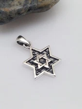 925 Sterling Silver Star of David Pendant for necklace Mens 18mm(0.71")/27mm