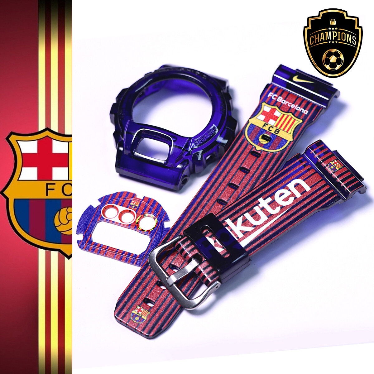 Customized Designed FC Barce lona DW 6900 G Shock Wristwatch Band and Bezel