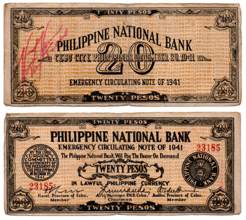 1941 Philippines Province Of CEBU 20P Emergency S218 Hand Signed Caibiran, Leyte - Picture 4 of 4