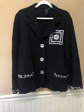 Focus Casual Life Black White Waffle Texture Jacket Lagenlook Size L