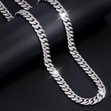 8mm White Gold Plated Stainless Steel Miami Cuban Link Bracelet Chain Necklace