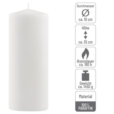 2er Set Stumpenkerzen weiß Höhe 25 cm Ø 10 cm lange Brenndauer Rund-Kerze Xmas