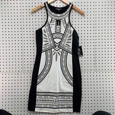 New Express Dress Womens Medium  Black White Aztec Pattern BodyCon Stretch $50