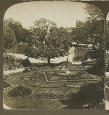 BEAUTIFUL LANDSCAPE W/ LAKE + GARDEN, VINT STEREOVIEW