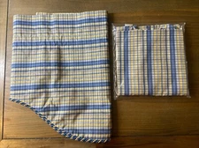 Set of 2 New RLF Home Plaid Blue Yellow Fringe Scallop Valance  75 x 17"