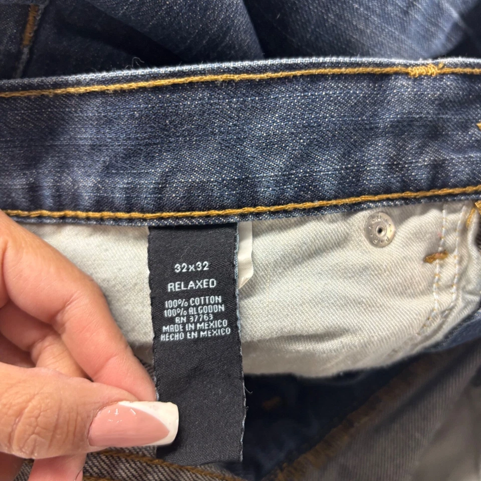 Pantalones de mezclilla holgados relajados de algodón lavado oscuro azul 32x32 vintage Axist para hombre Foto 4 de 4