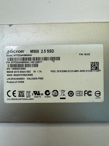 MICRON M500 MTFDDAK960MAV MTFDDAK960MAV-1AE12ABYY 960GB 6Gb/s SATA 2.5" SSD - Picture 2 of 4