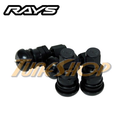 4 RAYS VOLK RACING BLACK FORGED ALUMINUM VALVE STEM CAPS WHEEL RIM UNIVERSAL JDM