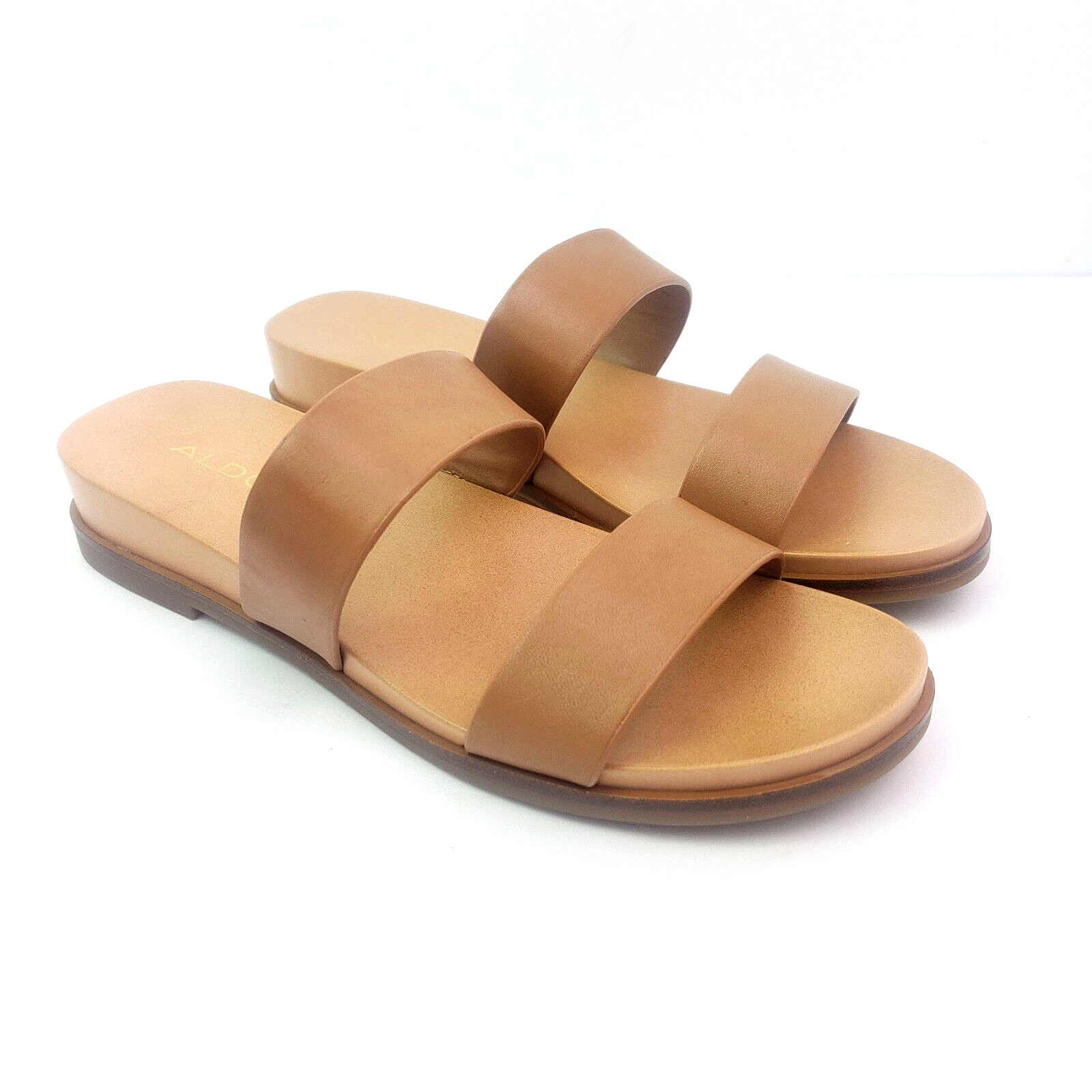 Aldo Aliawen Womens Size 5 EUR 35 Tan Brown Double Strap Slide Sandals |  eBay