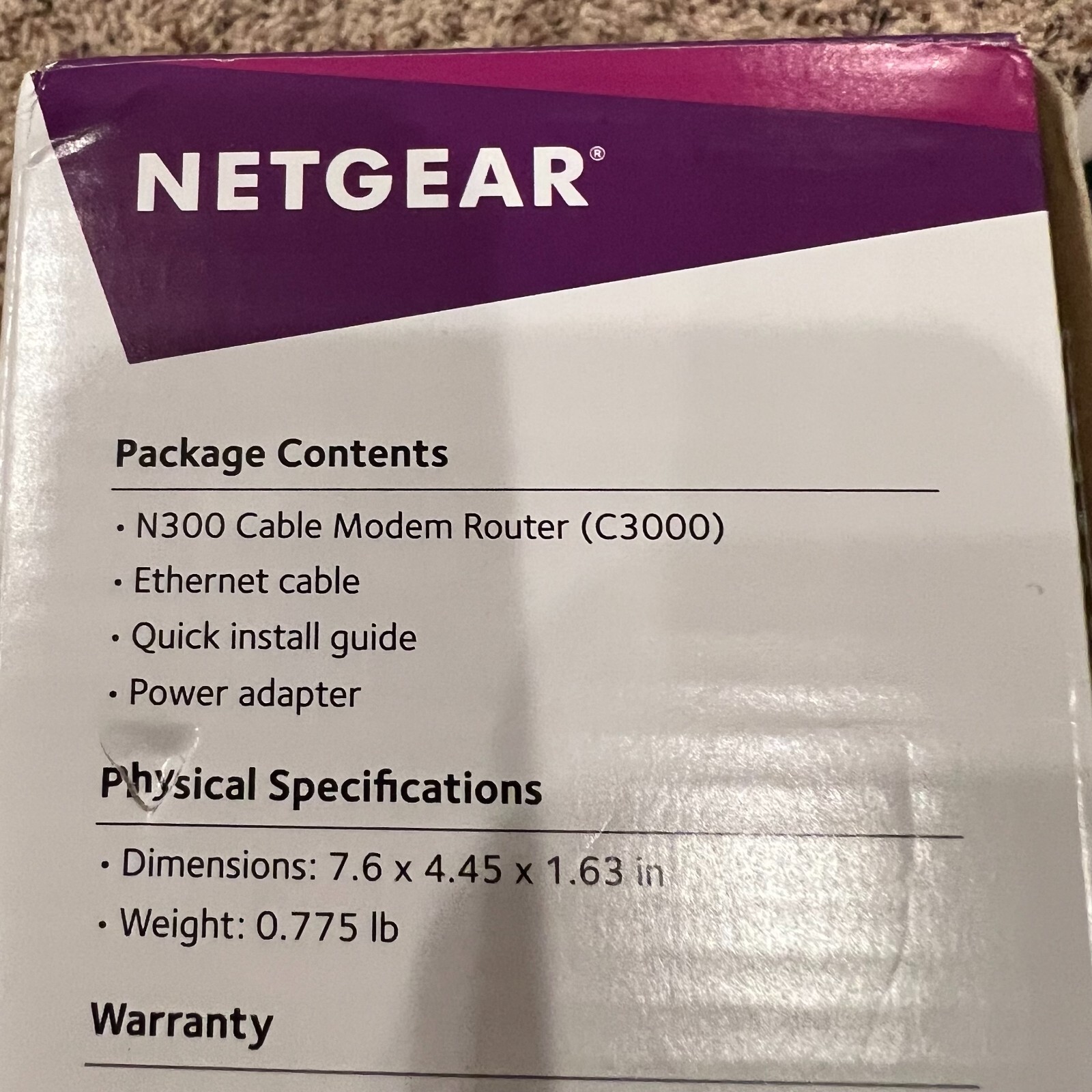 Netgear C3000100NAS N300 DOCSIS3.0 WiFi Cable Modem Router Xfinity